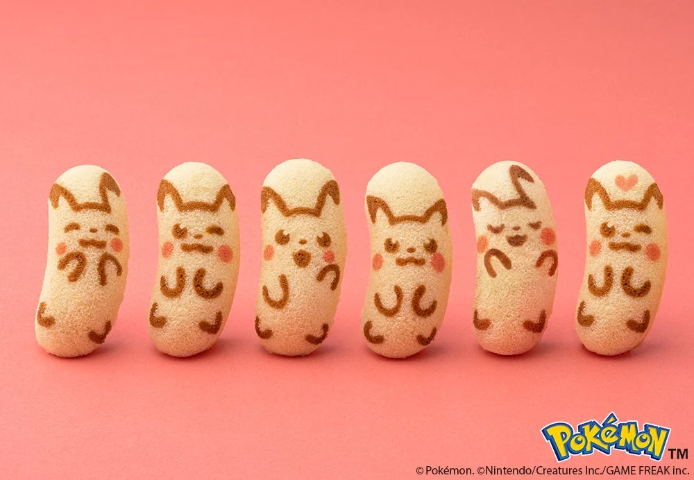 6種類のピカチュウ東京ばな奈（お菓子）が並ぶ