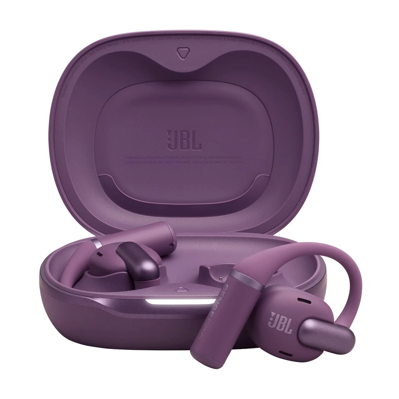 JBL Sense Pro パープルの充電ケースとイヤホン
