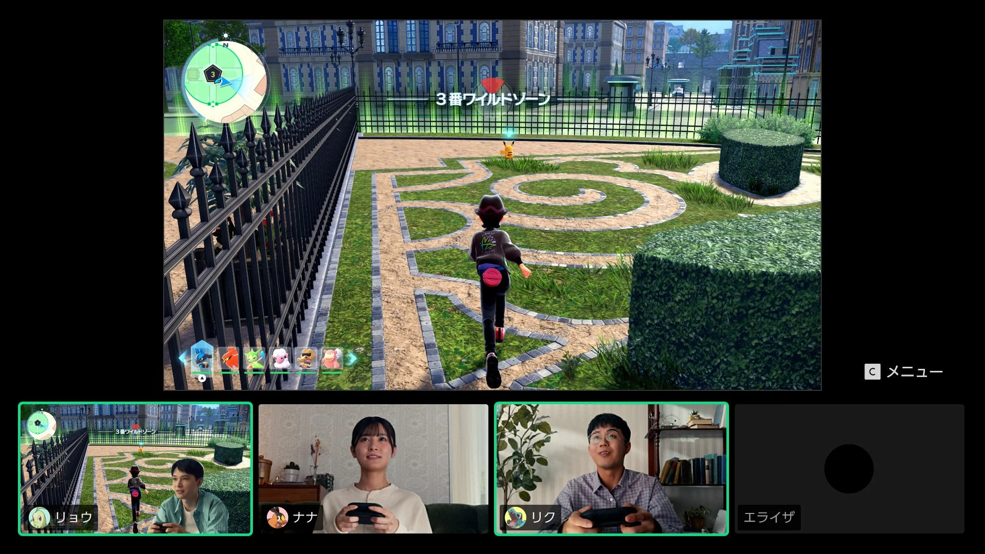 吉沢亮が『Pokémon LEGENDS Z-A』のミアレシティを散策し、ピカチュウを見つけるゲーム画面