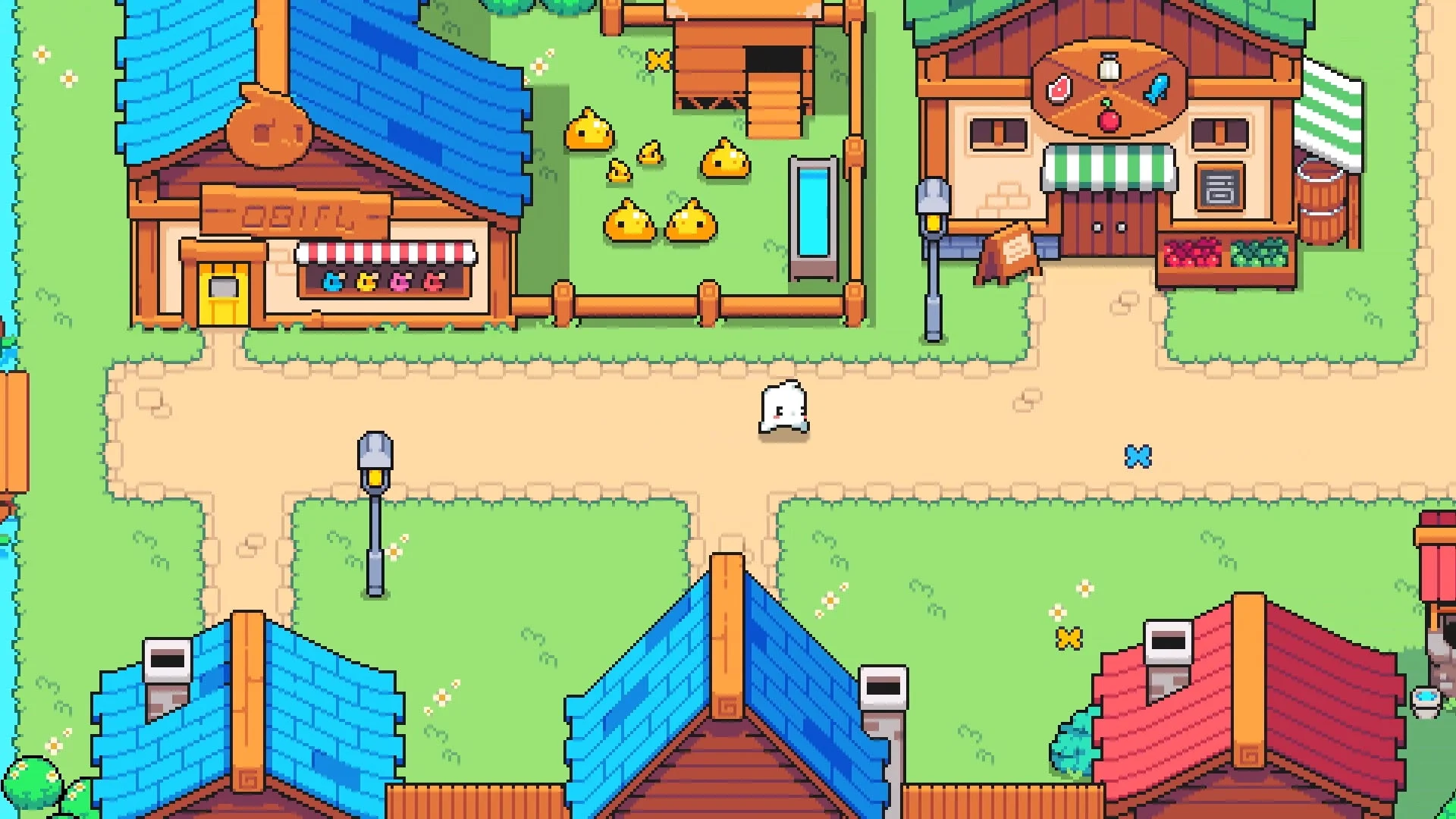 ゲーム内の村や農場の俯瞰風景