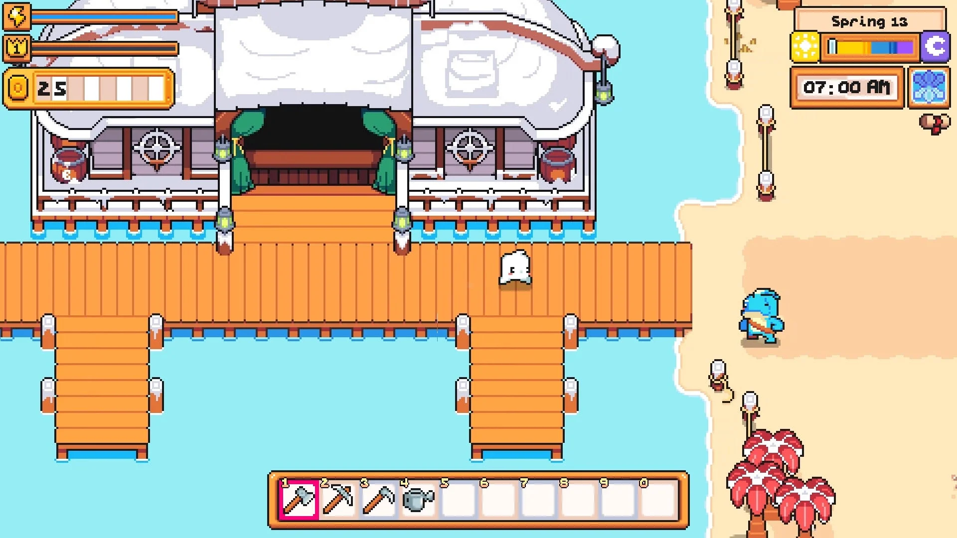 海辺の桟橋があるゲームエリアの風景