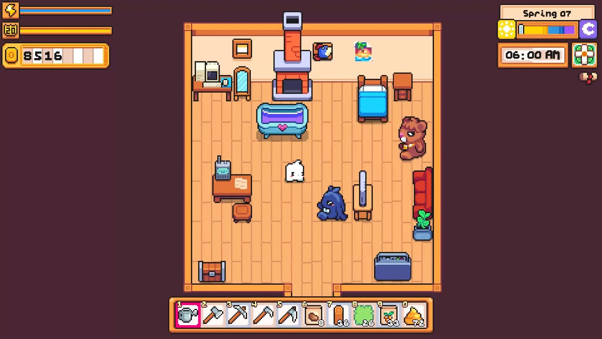 プレイヤーの家をデコレーションした室内風景