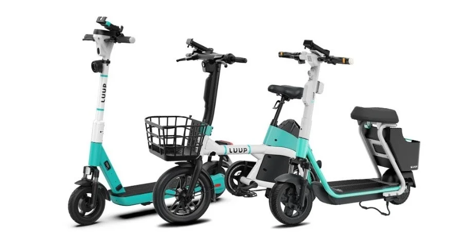 Luupが提供する電動キックボード、電動アシスト自転車、電動シートボードの3種類のモビリティ