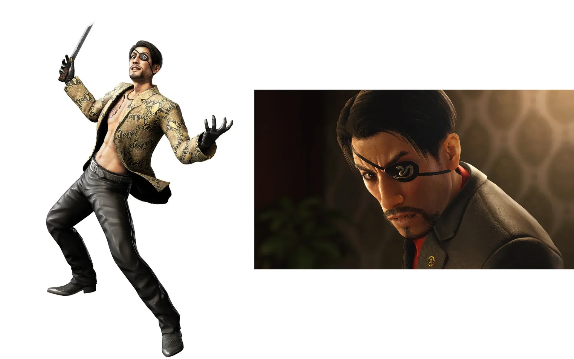 嶋野の狂犬、真島吾朗のキャラクタービジュアルとゲーム画面