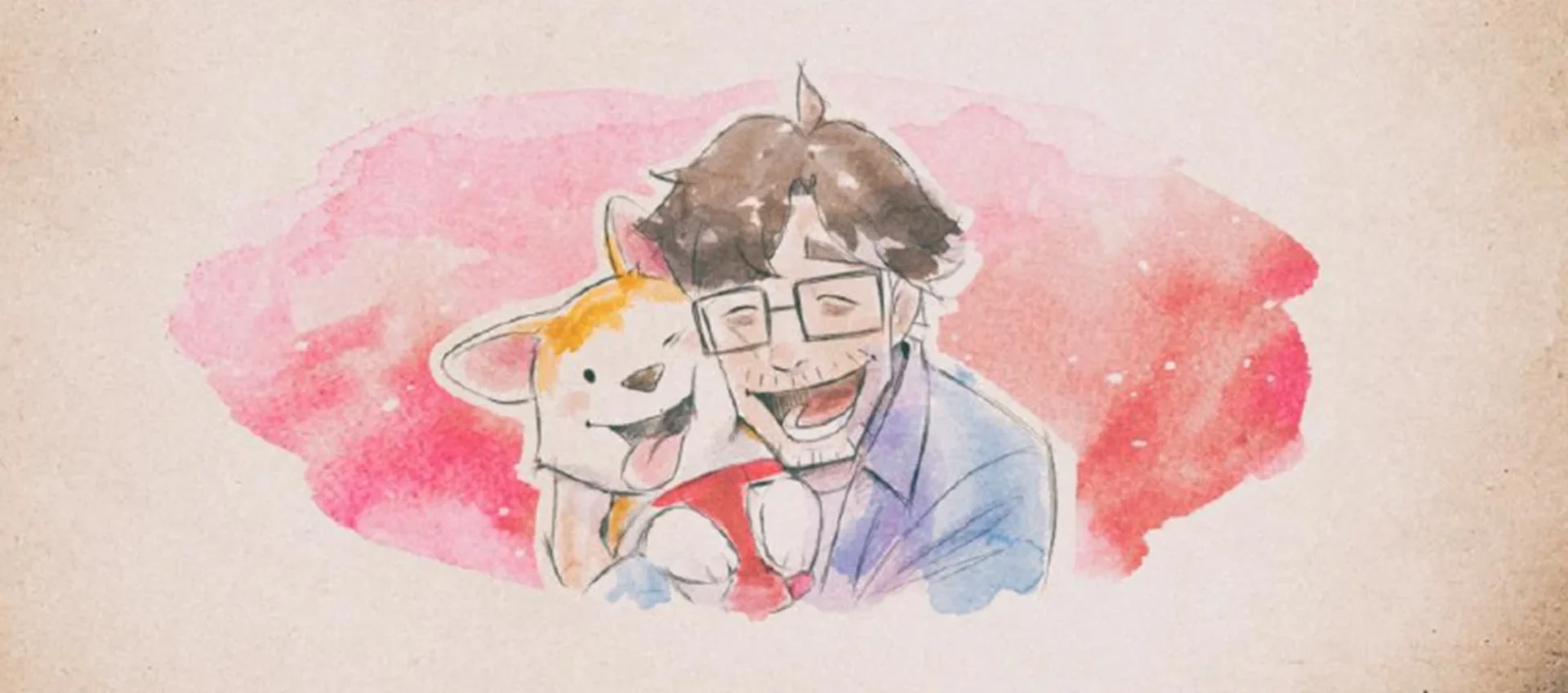 開発者の愛犬ボングと飼い主のイラスト