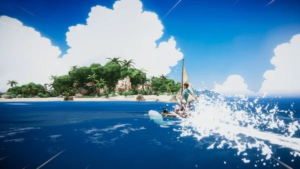 ゲーム内でボートに乗って海を渡るシーン