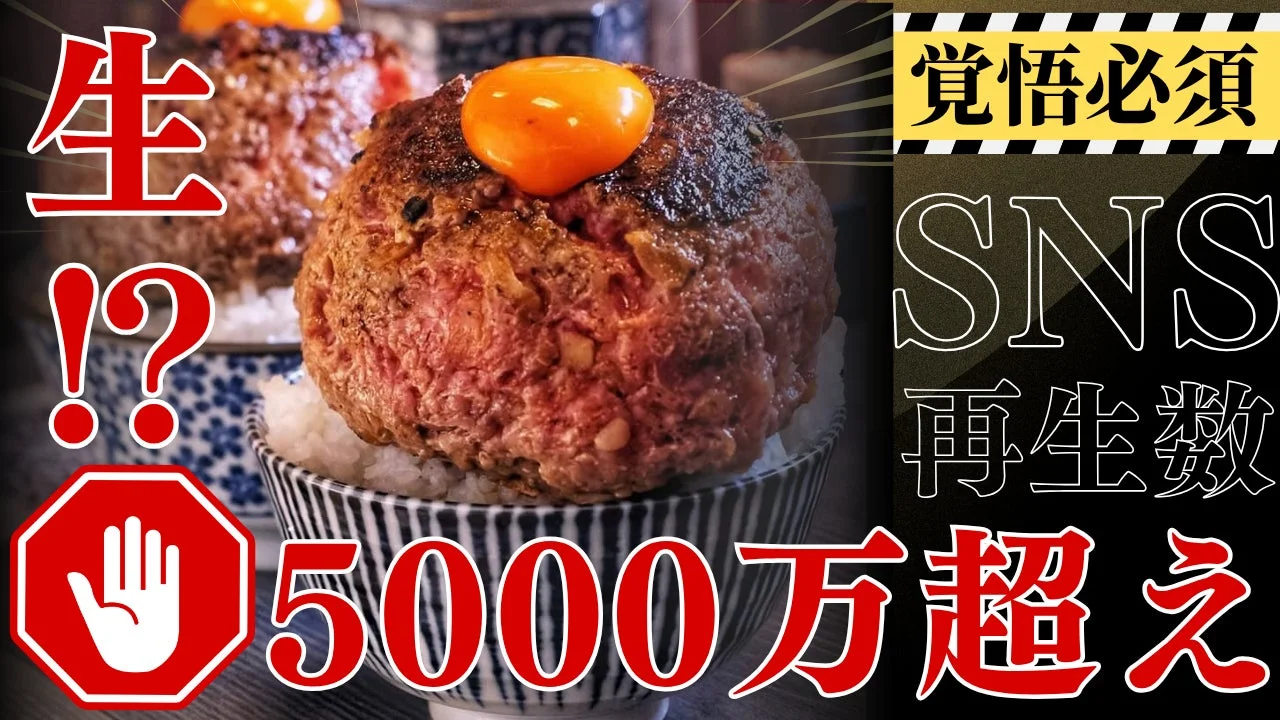 「生」ハンバーグとSNS再生数5000万回突破を示すメインビジュアル