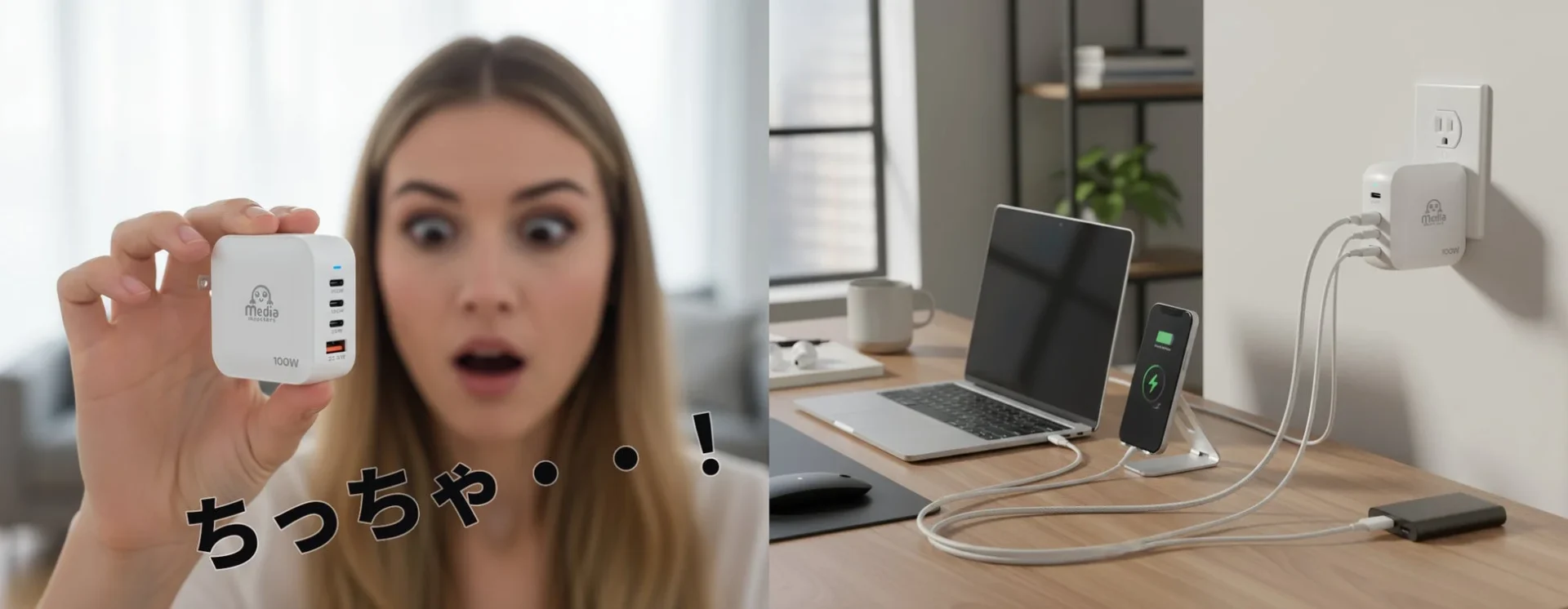 メディアモンスターのコンパクトなPD100W 4ポート急速充電器