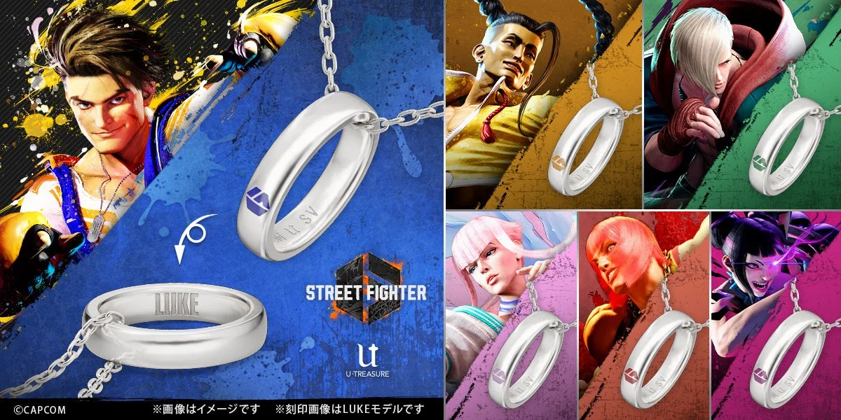 ストリートファイター6のシルバーリングネックレス！　キャラクターのイメージカラーと名前を刻印した8種類が予約受付開始
