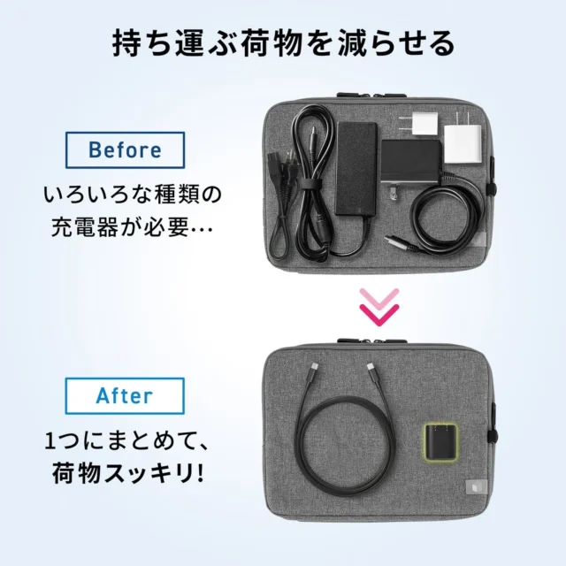 複数の充電器が一つにまとまり荷物がスッキリしたBefore/After