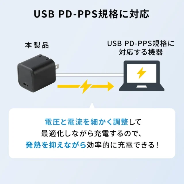 USB PD-PPS規格に対応し発熱を抑えて効率的に充電する説明図