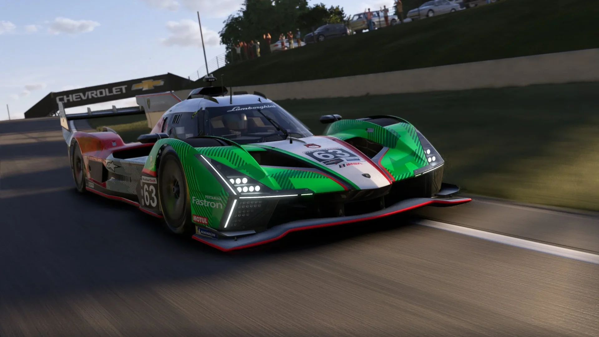 『Project Motor Racing』に登場するランボルギーニ SC63 LMDHの走行シーン