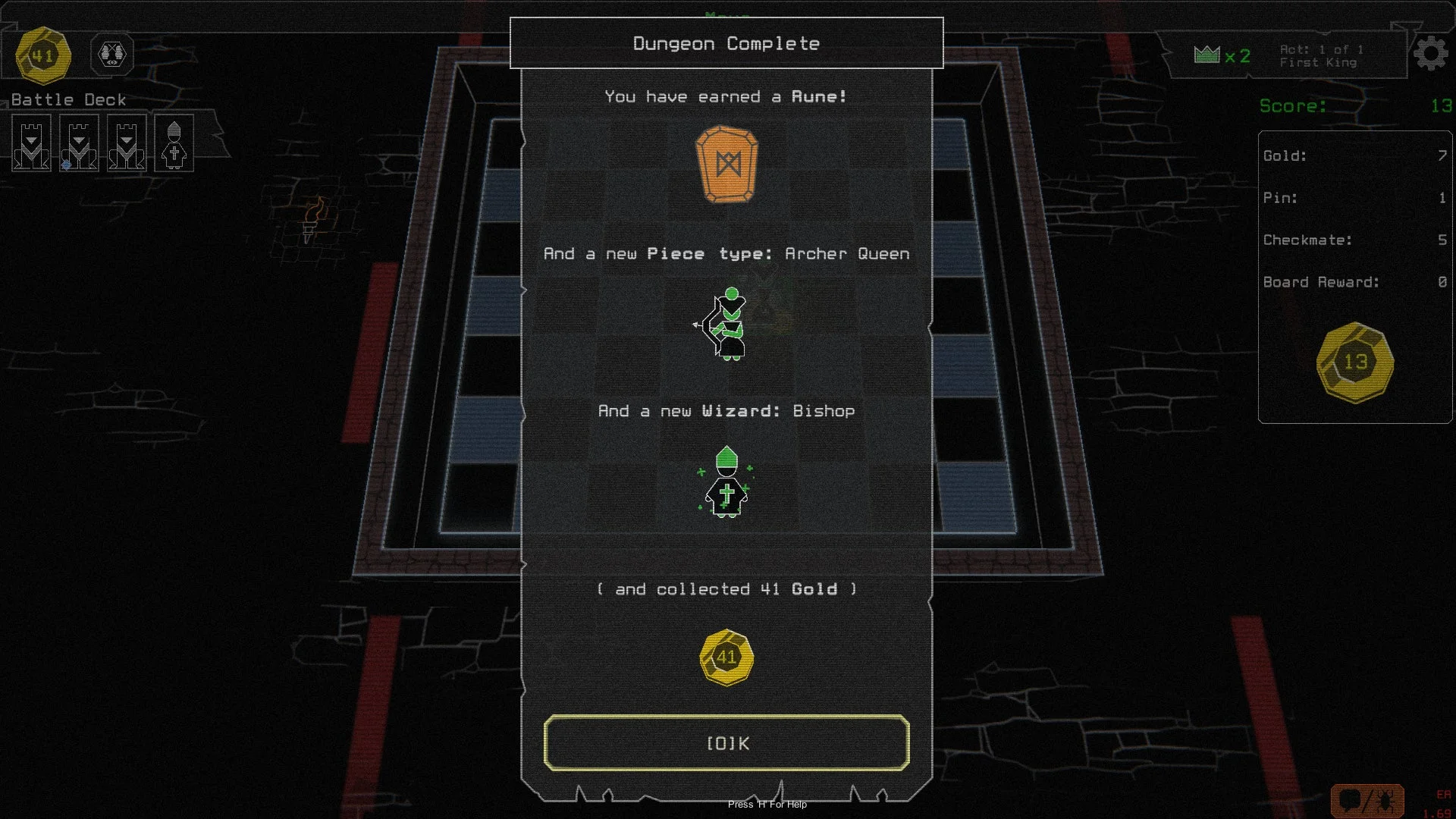 Below the Crownのダンジョンクリア報酬画面