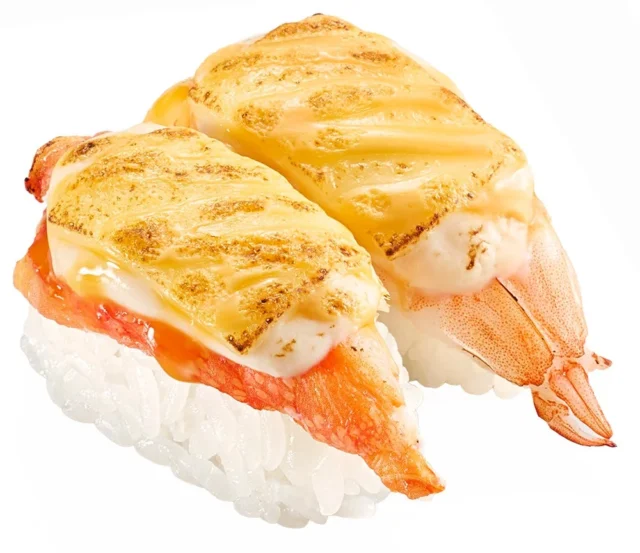 カニとエビのグラタン風炙り食べ比べのすし