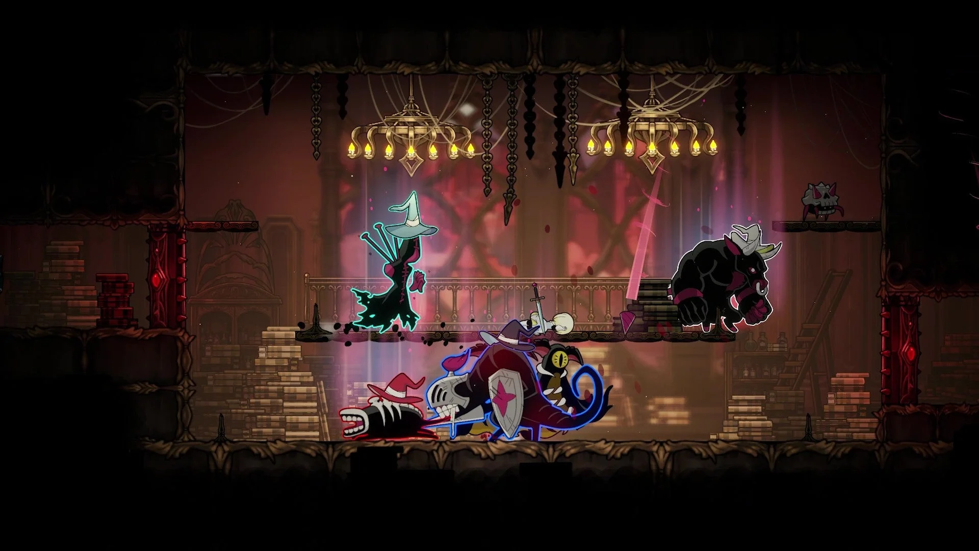 ネバーグレイブのゲーム画面。激しい戦闘が繰り広げられるダンジョン