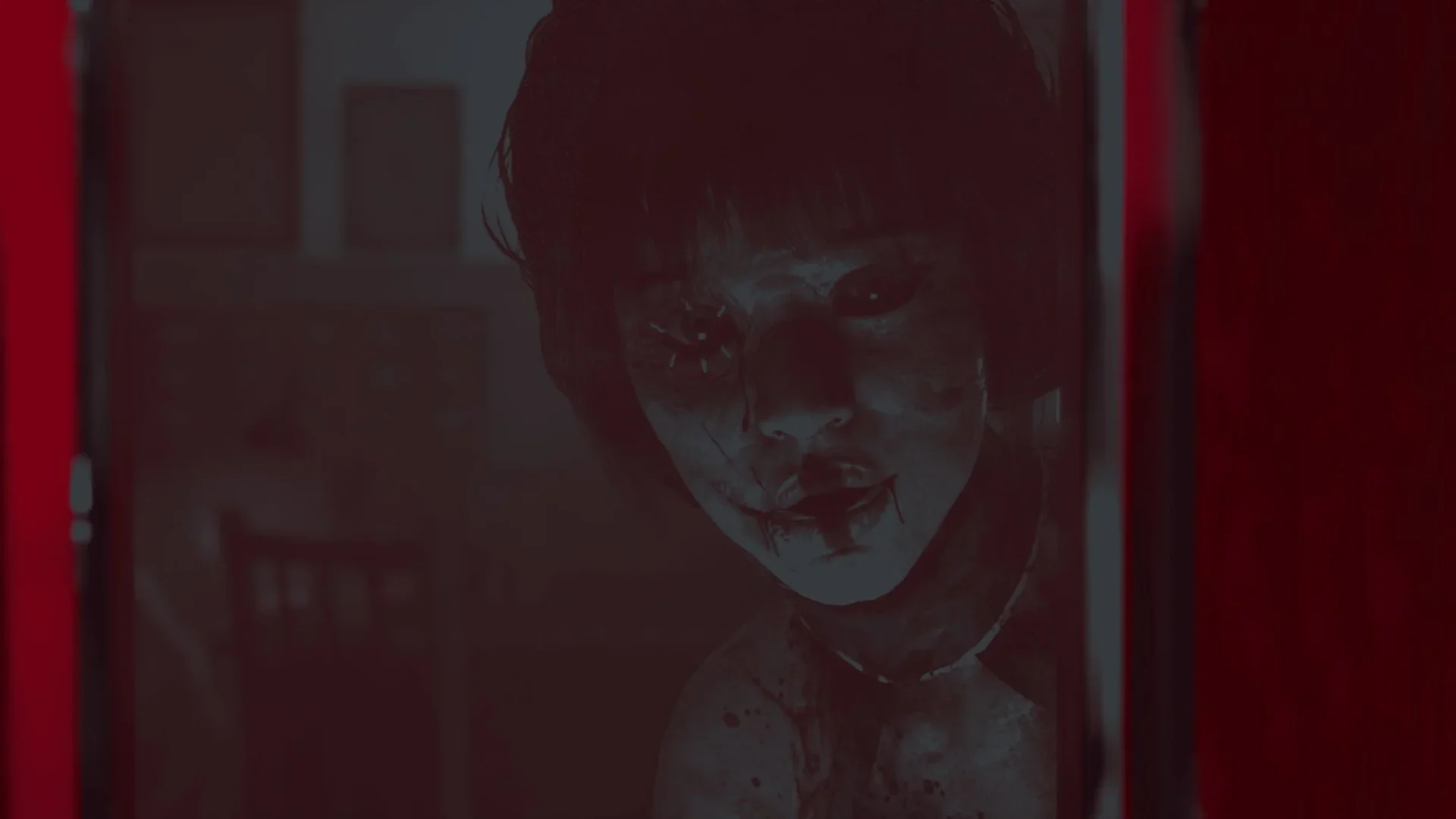 『BrokenLore: UNFOLLOW』ゲーム画面：暗闇から覗く不気味な顔