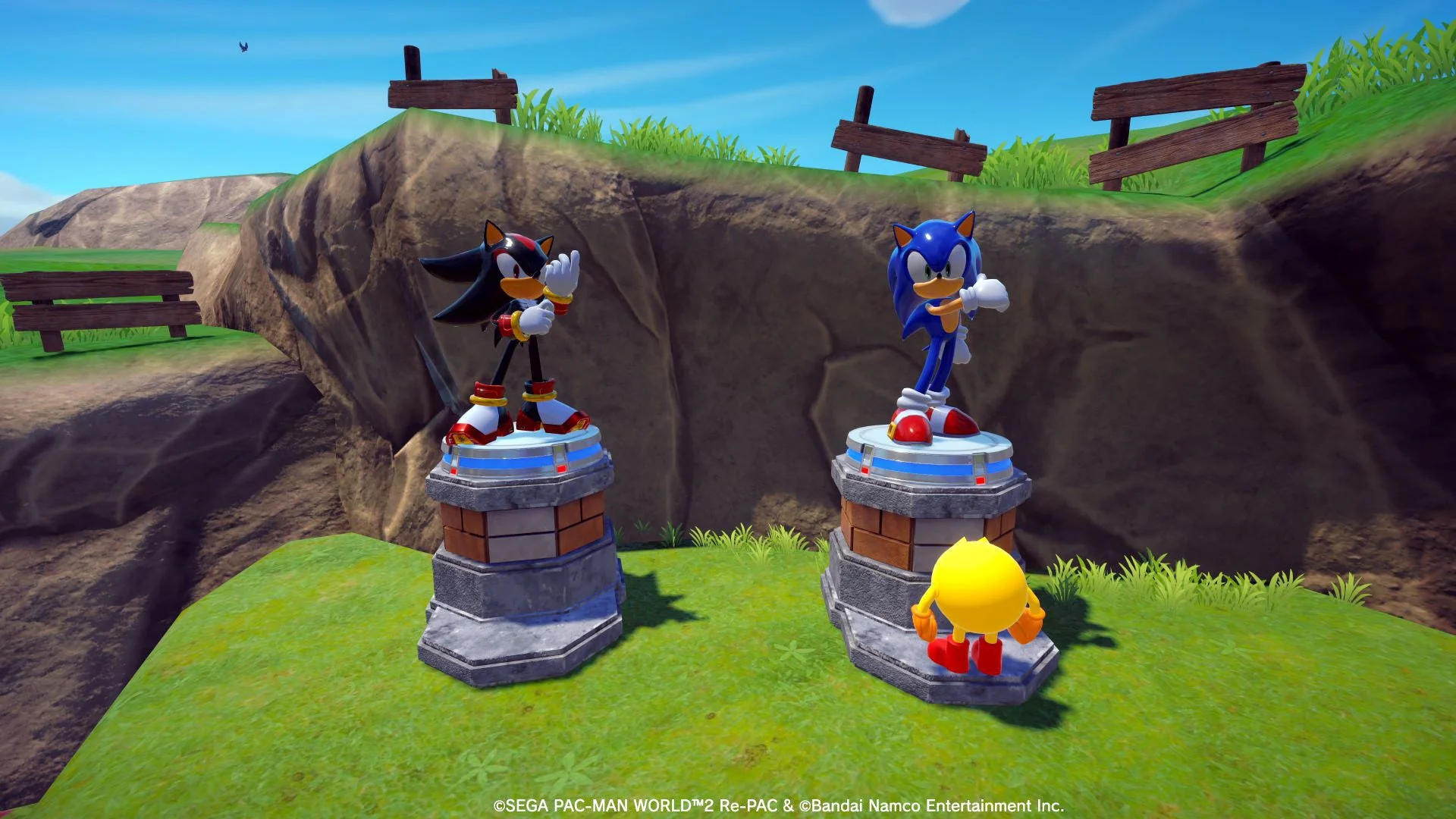 パックランドに飾られたソニックとシャドウのコラボフィギュア