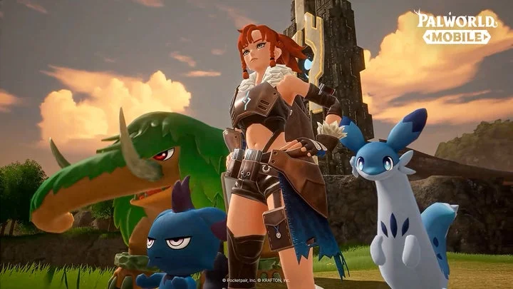 パルワールドモバイルのゲームプレイ画面、キャラクターとパル