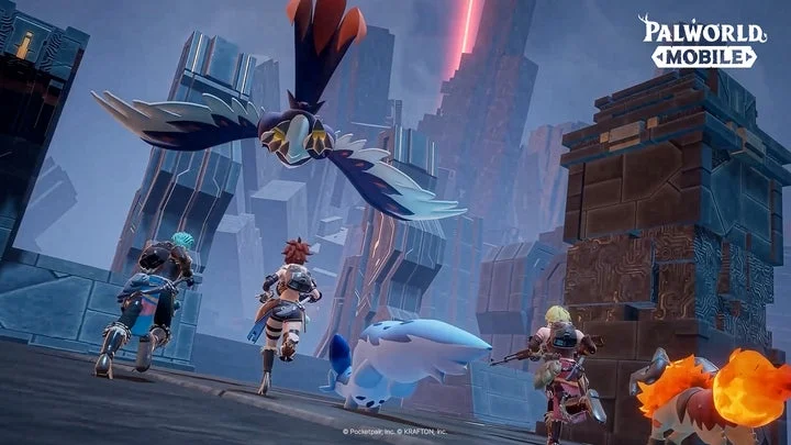 パルワールドモバイルのマルチプレイバトルシーン、複数のプレイヤーとパル