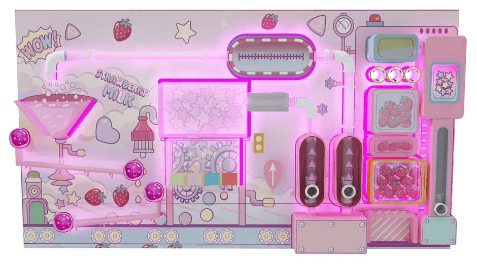 いちごみるくシューターのキャンディ製造工程をイメージしたイラスト