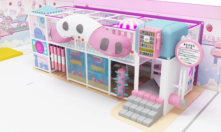 いちごみるくコンベアーの立体遊具、キャンディが運ばれる様子を再現