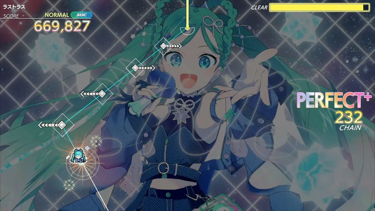 グルーヴコースター フューチャーパフォーマーズのプレイ画面「ラストラス」と初音ミク