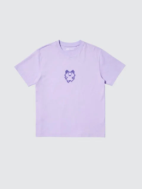 まめっちが刺繍された紫Tシャツ(前面)