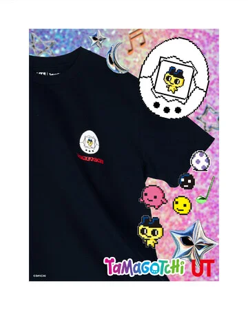 白いたまごっちTシャツとたまごっちアイコンの集合イメージ