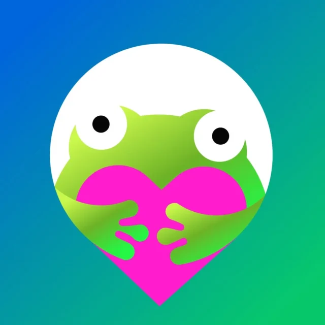 Liloggアプリのロゴマーク：ハートを抱えるカエル