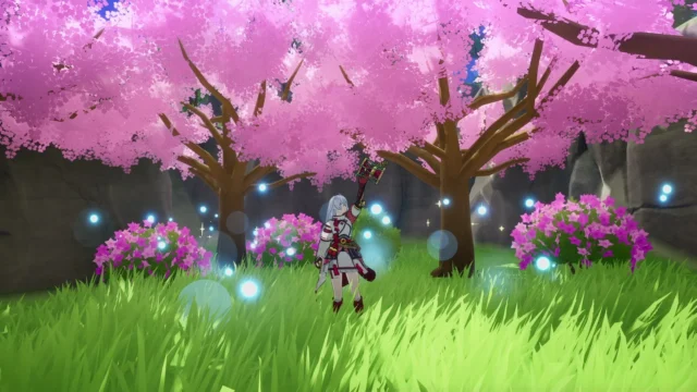 傘を持って舞い作物に水を与えるゲーム画面