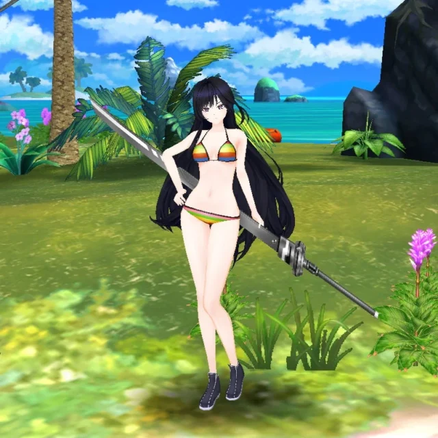 トリスが虹色ストライプビキニを着用したイメージ