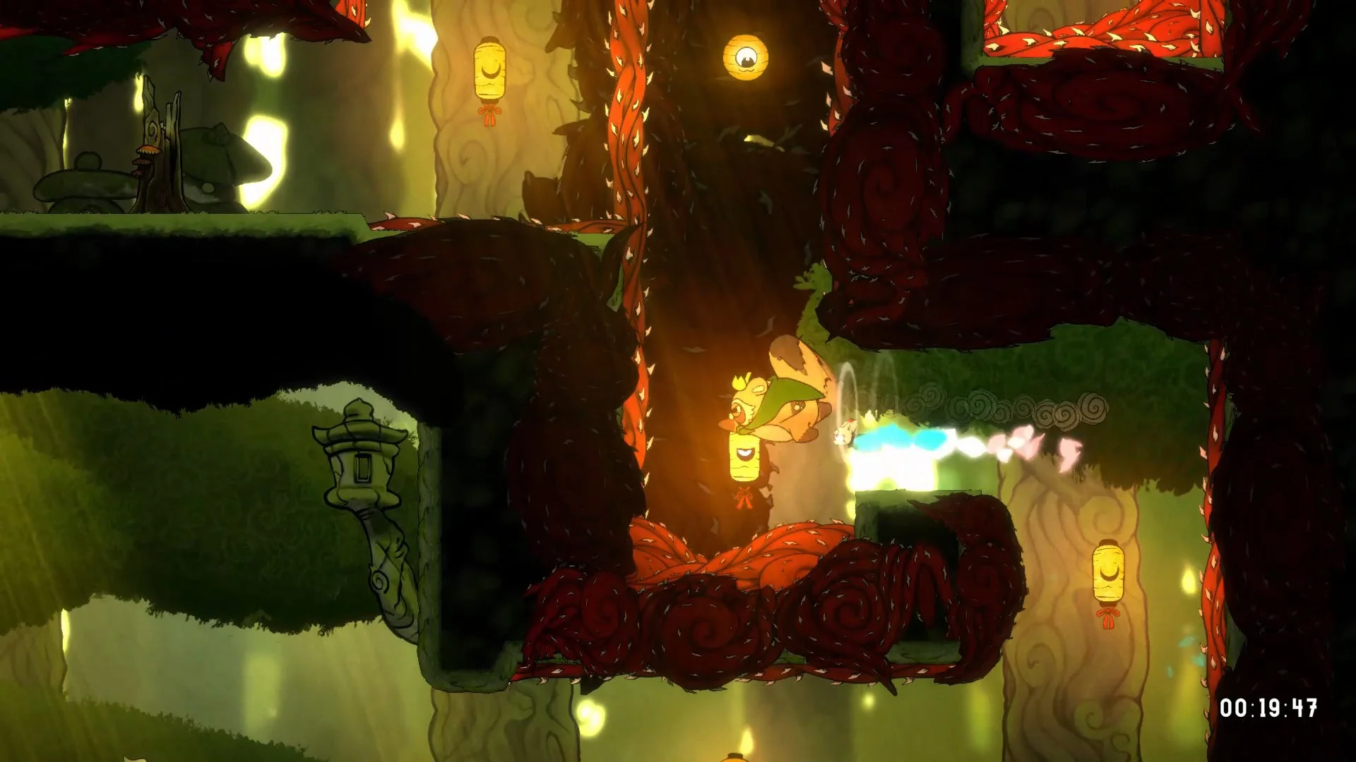 イバラ道など様々なギミックがあるステージのゲームプレイ画面