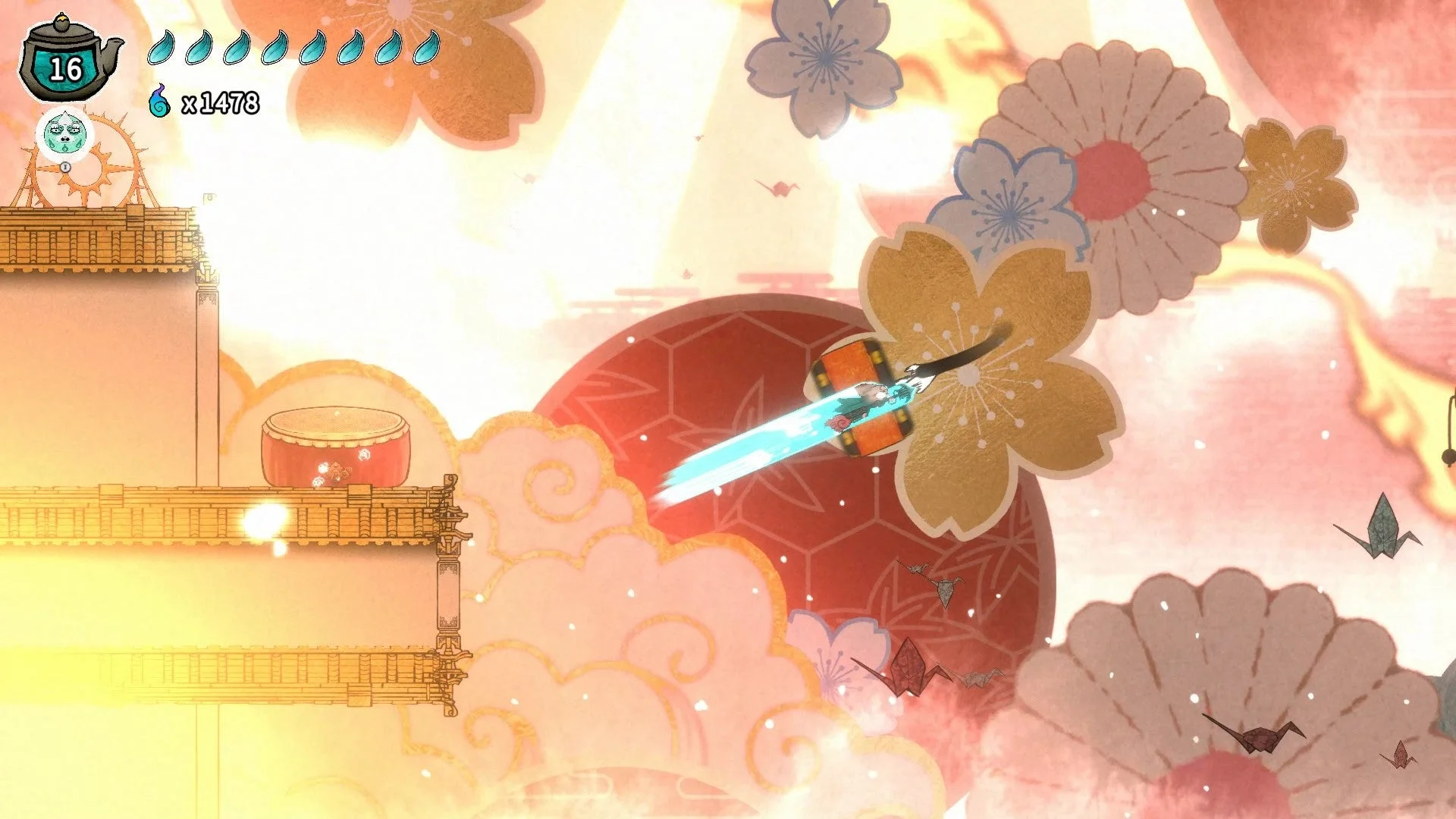 空中コンボで茶瓶が沸騰した状態のゲームプレイ画面