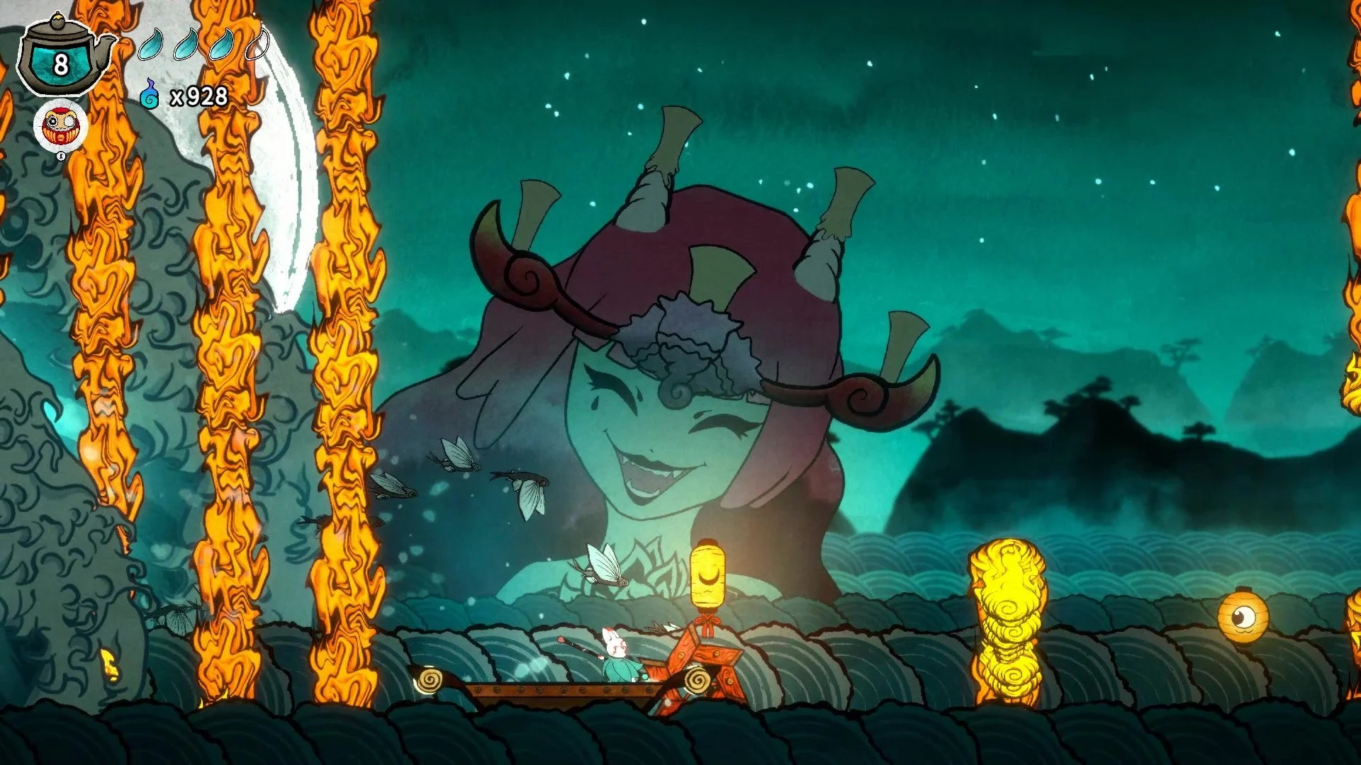 強大なボス「アヤカシ」との戦闘画面