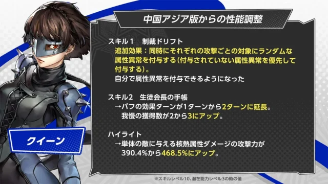新島真の中国アジア版からの性能調整詳細1