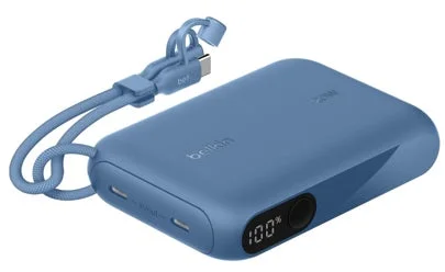 ケーブル一体型のBelkin BoostCharge モバイルバッテリー 10000mAh(ブルー)