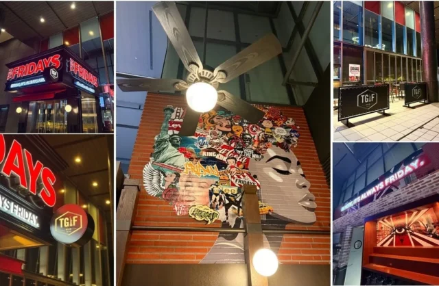 TGIフライデーズ店舗の外観や内装のコラージュ