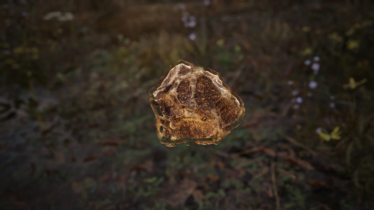 地面に浮かぶ金色のアーティファクト