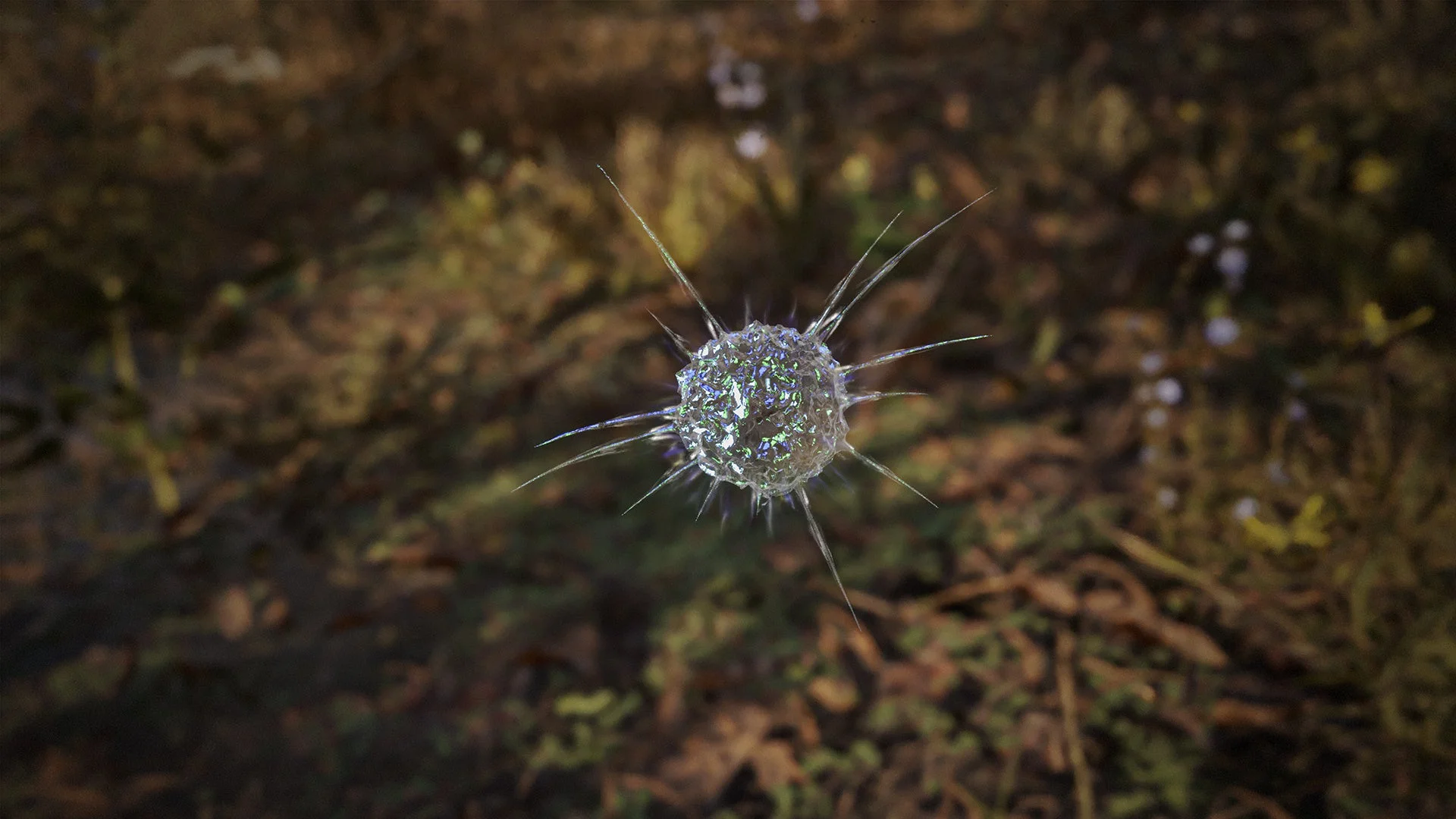 地面に浮かぶ棘のような球体状のアーティファクト