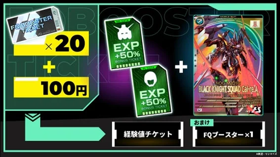 FQブースターの入手方法と排出内容の説明図