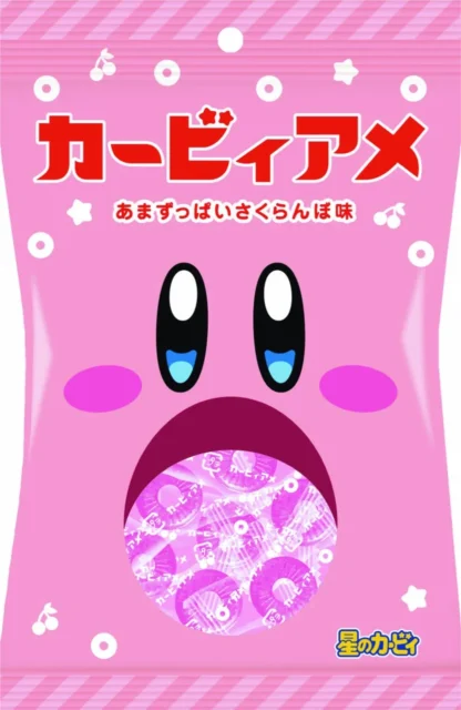 カービィの顔がデザインされたさくらんぼ味のカービィアメパッケージ