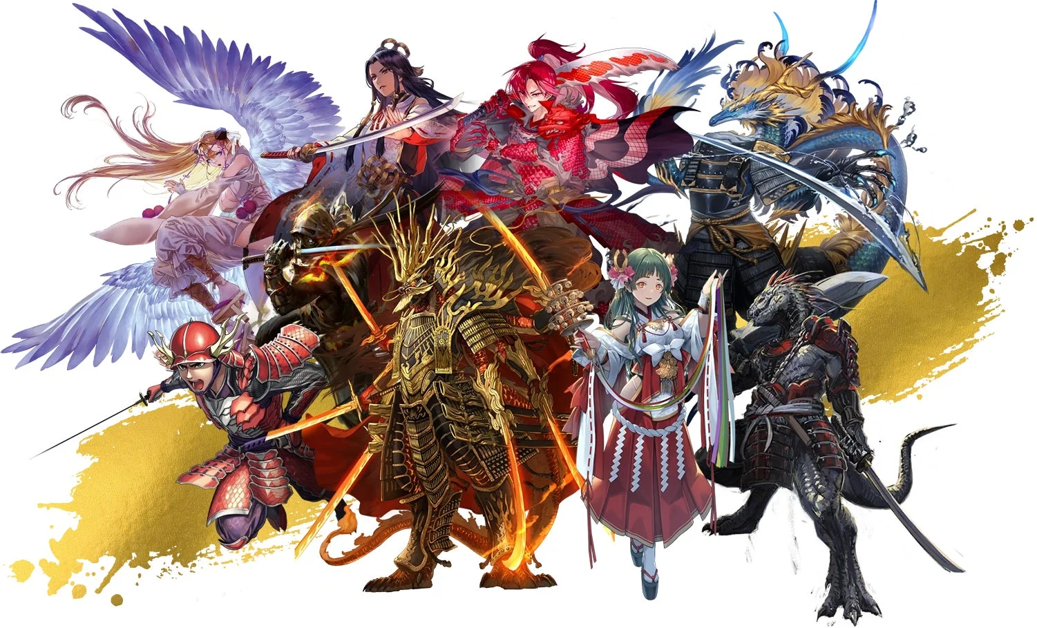 「DRAGON SHOGUN」に登場する複数のキャラクターイラスト