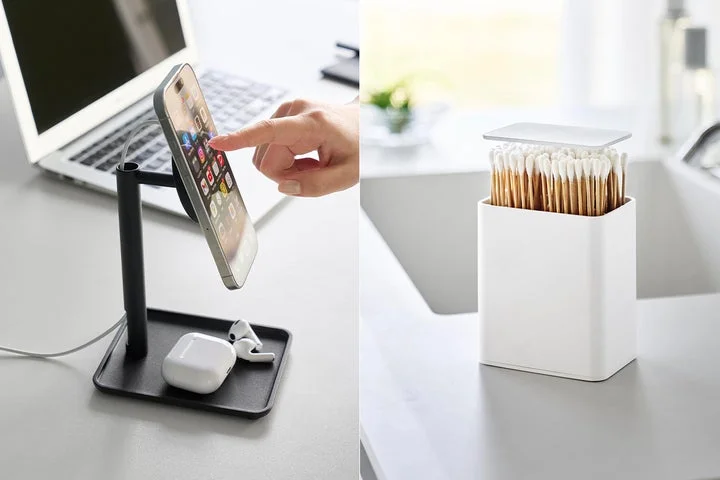 ポップアップ式綿棒ケースとマグネット充電スタンドが登場！　山崎実業が新商品発売