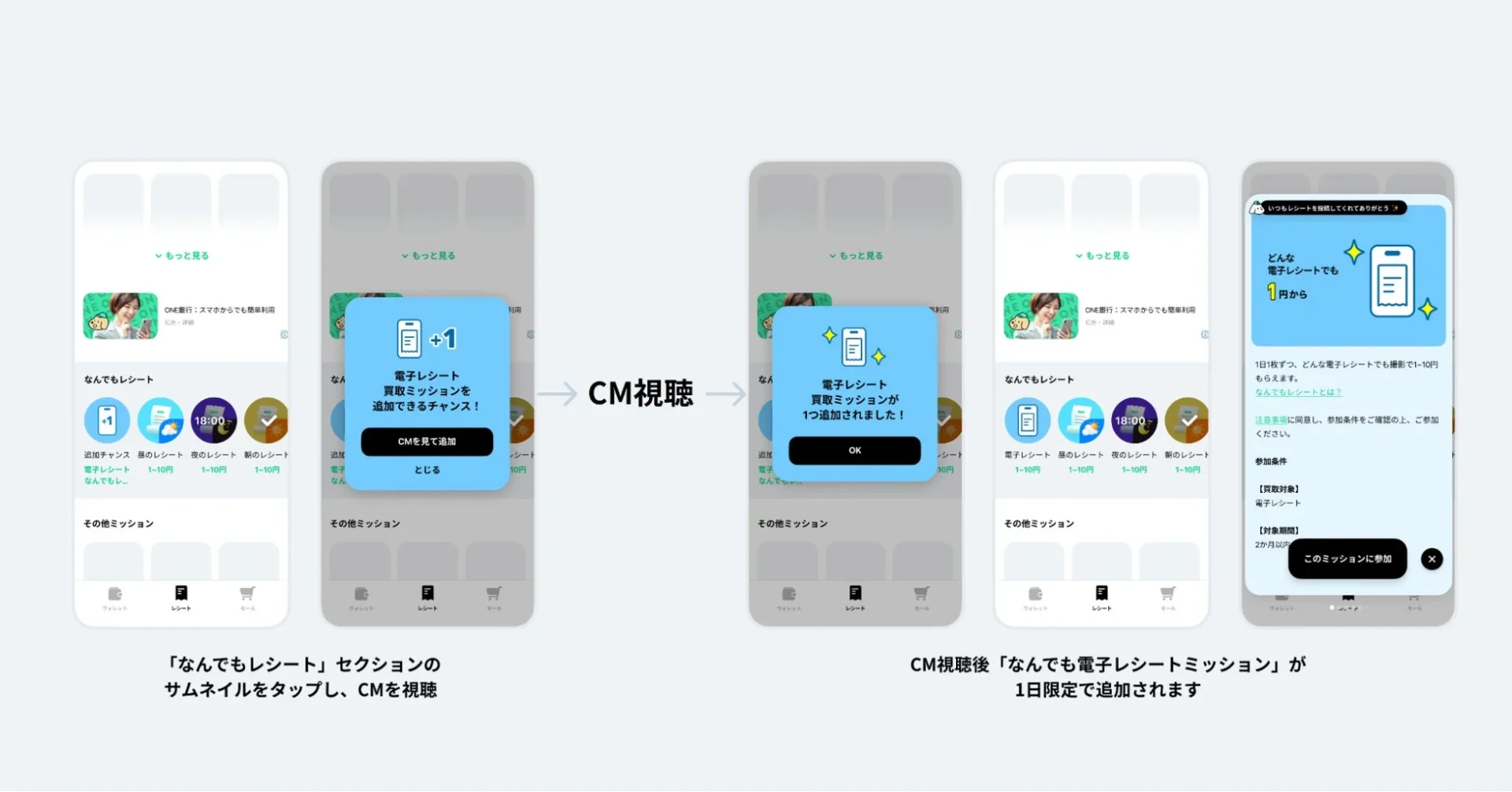 ONEアプリの電子レシート買取ミッション追加チュートリアル画面