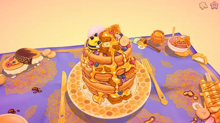 ハチとハチミツワッフルがモチーフのジオラマパズル画面