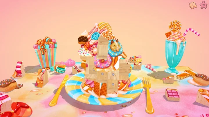 リスとキャンディー、スイーツがモチーフのジオラマパズル画面