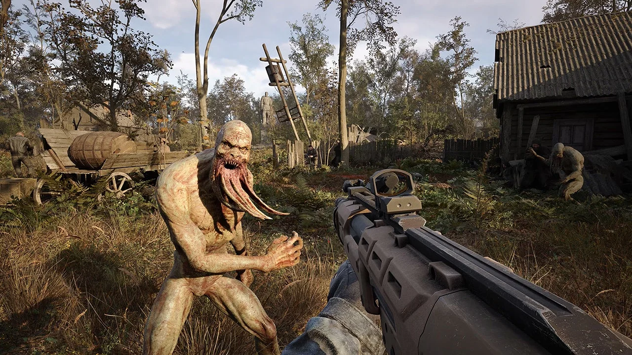 ゾーンでミュータントと銃撃戦を繰り広げるゲームプレイ画面