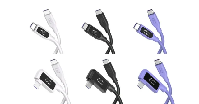 充電出力が確認できるディスプレイ付きシリコンケーブルの複数色