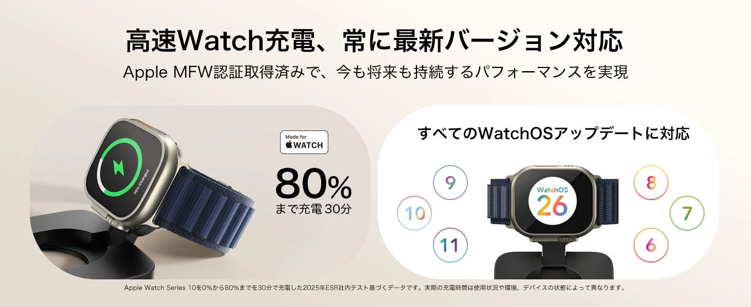 ESR CryoBoost充電ステーションによるApple Watchの高速充電とMFW認証