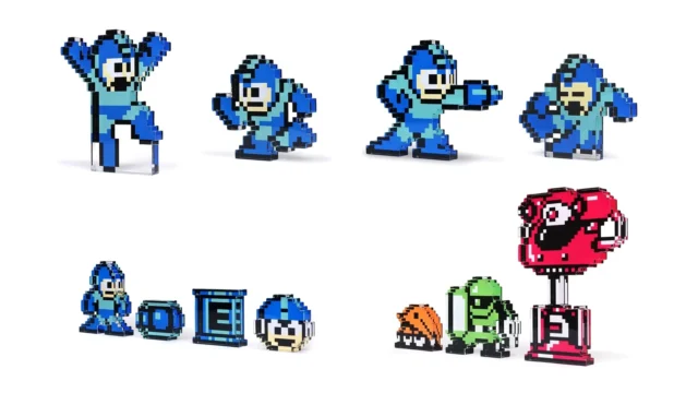 ドット絵のロックマンアクリルフィギュアとアイテム、敵キャラセット